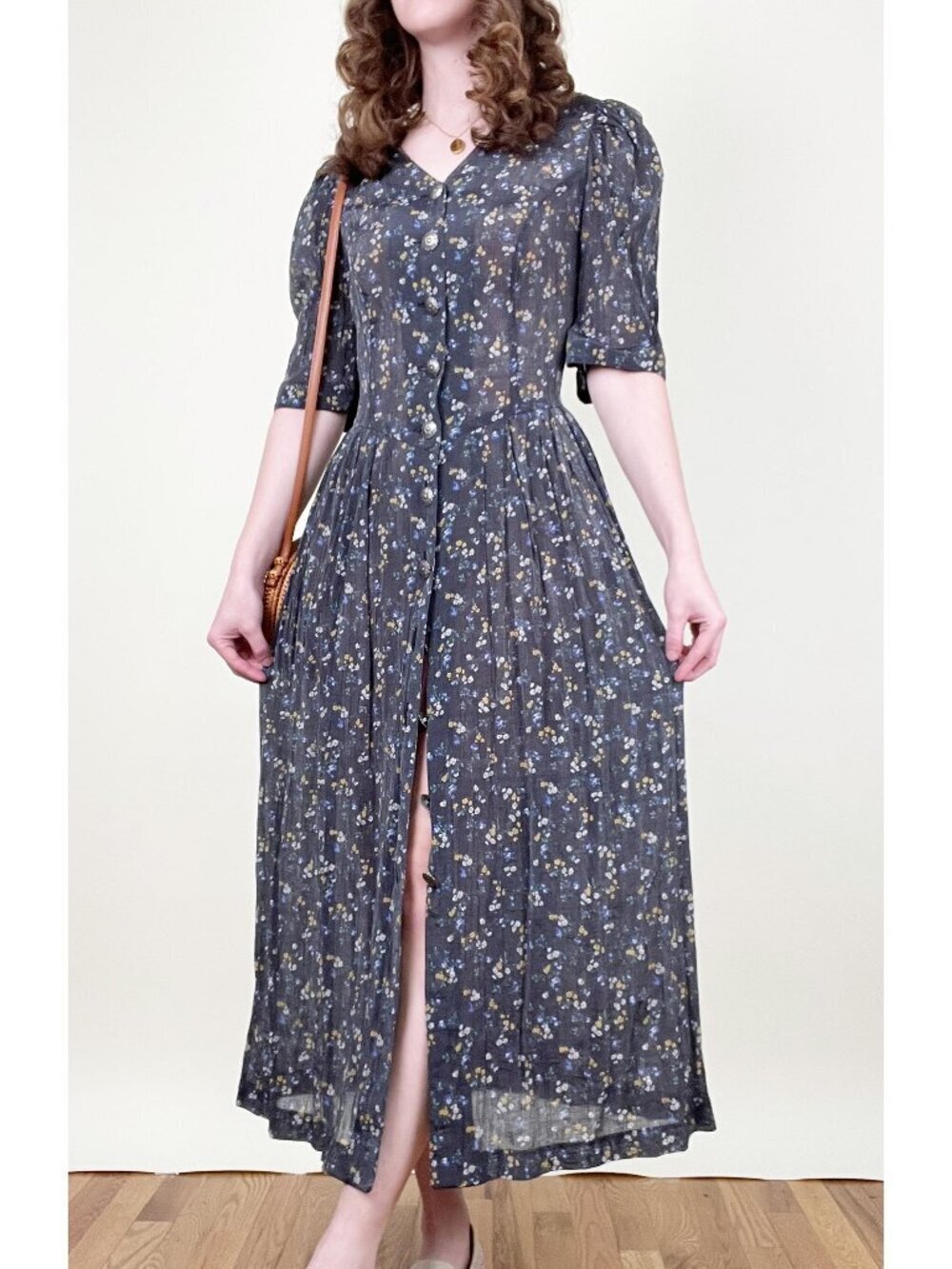 Vintage Berwin & Wolff Floral Sheer Romantic Midi Maxi Dress 90s 1990s Y2K 2000s